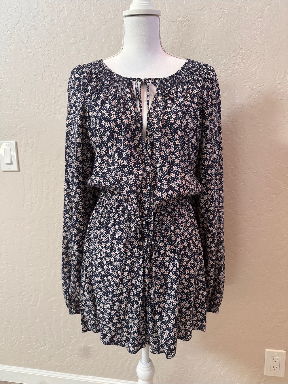 Polo Ralph Lauren Navy Blue Floral Boho Romper Long Sleeve, Size 10